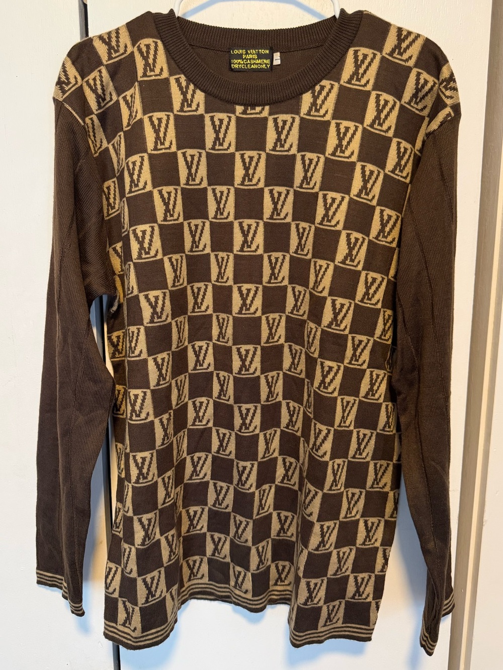 Louis Vuitton Brown & Tan Checkerboard LV Crewneck Sweater